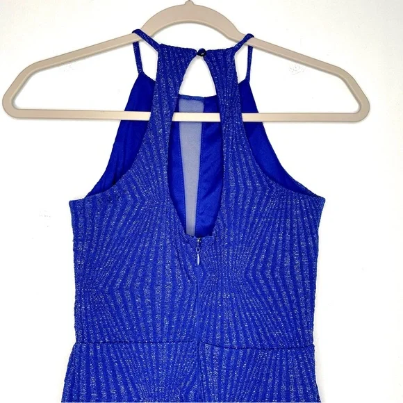 Charlotte Russe Electric Blue Cutout Halter Mini Dress XS Metallic Semi Formal - Picture 6 of 15
